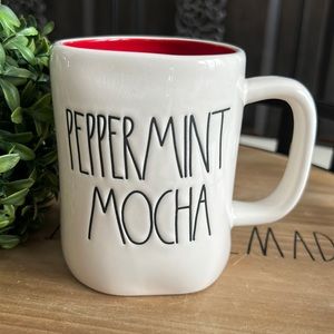 Rae Dunn PEPPERMINT MOCHA Mug White, Red Inside Candy Canes